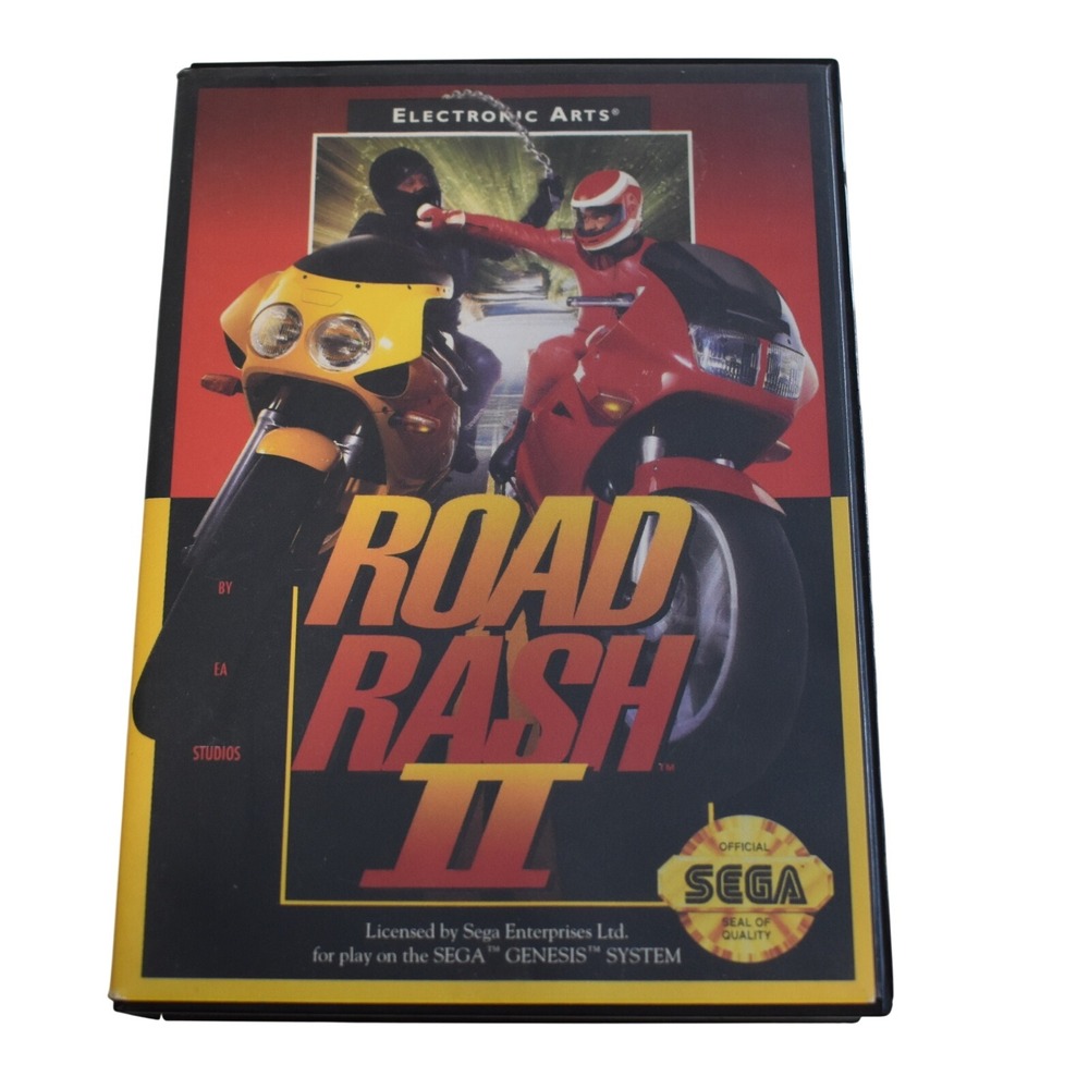 EA Road Rash II Sega Genesis Black Good CIB Complete Case Manual